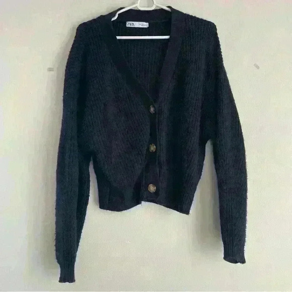 Zara black front button slouchy fit cardigan - Picture 1 of 6